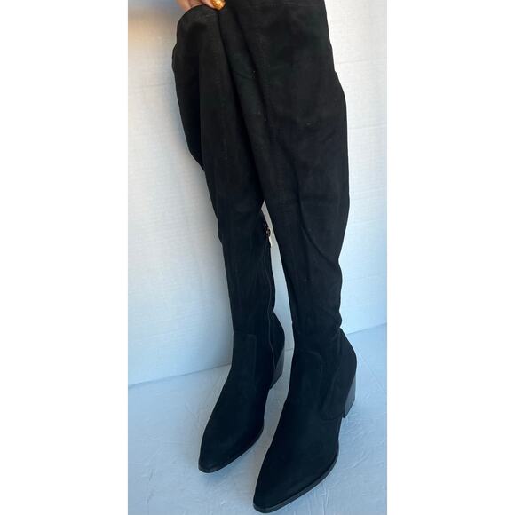 NWOT DREAM PAIRS Black Vegan Suede Thigh High Over the Knee Chunky Heel Boot 8.5 - Picture 1 of 9